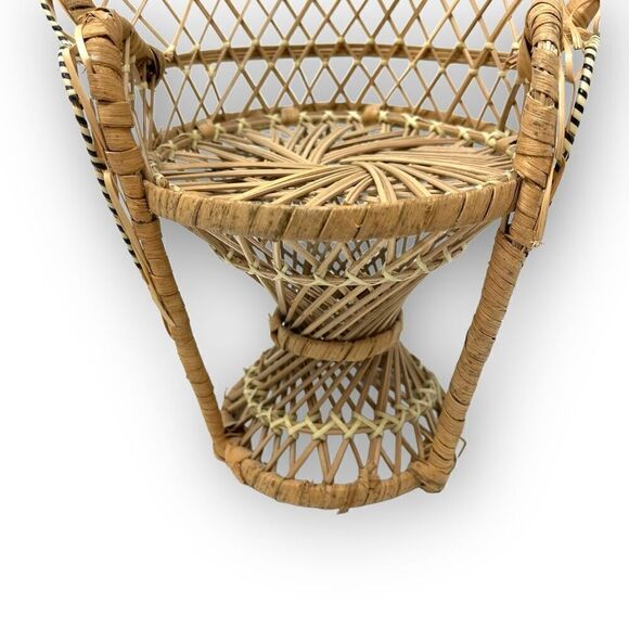 Wicker Rattan Peacock Chair Plant Stand Decor Small Doll Size 12” Tall Flawed - Picture 3 of 10